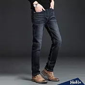 <現貨+預購>刷色加絨男士直筒牛仔褲 二色-HeHa-36（黑藍色）
