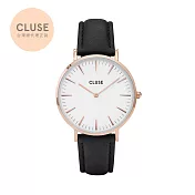 CLUSE La Boheme 金色系列腕錶(金框/白錶面/黑錶帶)