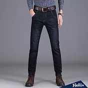 <現貨+預購>造型皮革直筒男式牛仔長褲 二色-HeHa-28（黑色）
