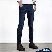 <現貨+預購>造型皮革直筒男式牛仔長褲 二色-HeHa-28（深藍色）