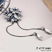 【Sayaka紗彌佳】立體花朵水晶鋯石時尚毛衣鍊 -白鑽+藍鑽
