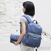 麻感收納後背包(A4 OK)-麻藍條紋-搭配斜肩帶+胸扣帶