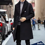 <現貨+預購>毛呢翻領排扣長版大衣外套 二色-HeHa-XL(黑色）