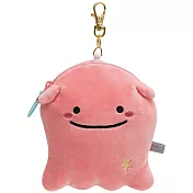 San-X 鯨鯊先生微笑的臉系列毛絨伸縮票夾。粉紅章魚
