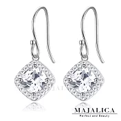 Majalica純銀耳環 甜美方鑽 璀璨花漾系列 耳勾式 925純銀 淑女耳環 PF8124白鋯