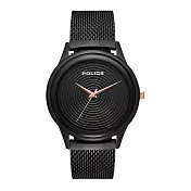 POLICE螺旋黑時尚米蘭腕錶-黑