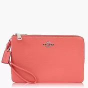 COACH 卵石皮革 / 大款 / 雙拉鏈手拿包_粉橘