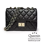 DF Queenin日韓 - 永恆時尚百搭菱格鎖扣鏈條包黑