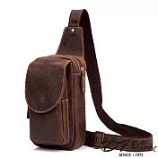 DF BAGSCHOOL - 日系單肩率性瘋馬牛皮斜背包棕色