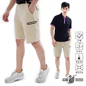 【遊遍天下】男款彈性抗UV休閒短褲(GP10005)贈腰帶 L 卡其