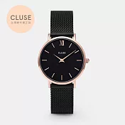 CLUSE Minuit 午夜不鏽鋼系列 (玫瑰金框/黑錶面/霧黑錶帶)