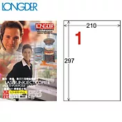 (盒裝)LONGDER A4三用電腦標籤1格LD-800-W-A-白色