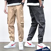 <現貨+預購>個性抽繩縮口工作長褲 四色-HeHa-XL(卡其色）