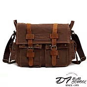 DF BAGSCHOOL - 牛皮復古雙皮飾百搭款帆布側背包-共2色咖色