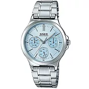 【CASIO】精煉簡約三眼三針不銹鋼指針錶-天藍(LTP-V300D-2A)
