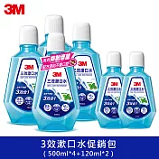 3M 3效漱口水薄荷口味)(500ml*4入組)+3M 三效漱口水-薄荷口味-120ML*2