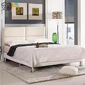 【文創集】崔格斯 時尚5尺棉麻布&皮革雙人床台組合(二色可選+不含床墊)白色皮革