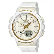 【CASIO】BABY-G 熱愛運動女性計步設計運動錶-白X金(BGS-100GS-7A)