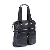 OMC - 韓國狎鷗亭系質感雙口袋真皮2用型直立式托特包黑色