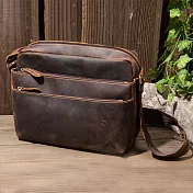 【H-CT】造型多拉鍊啡色真皮側背包(EU98601-1C-Y)