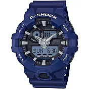 【CASIO】G-SHOCK 創新突破金屬感搶眼視覺休閒錶-藍x灰(GA-700-2A)