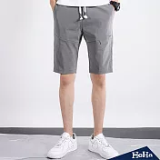 <現貨+預購>抽繩壓紋布料五分短褲 二色-HeHa-XL（灰色）