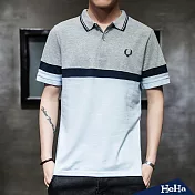 <現貨+預購>撞色拼接刺繡圖騰POLO衫 三色-HeHa-L（灰色）