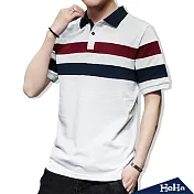 <現貨+預購>雙色粗條紋拼接POLO衫 三色-HeHa-XL（白色）