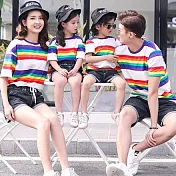 彩虹條紋短袖上衣親子裝(女大人S彩色