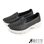 【Pretty】女 洞洞鞋 雨鞋 休閒鞋 便鞋 透氣 孔洞 輕量 防水 平底 臺灣製 EU36 黑色