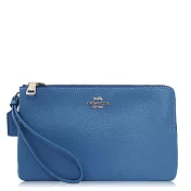 COACH 卵石皮革 / 大款 / 雙拉鏈手拿包_藍色