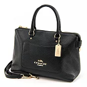 COACH 荔枝皮革手提/肩背中型方包-黑（現貨＋預購）黑