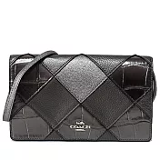 COACH 菱格紋拼接防刮皮革掀蓋斜背/手拿包-銀灰（現貨＋預購）銀灰