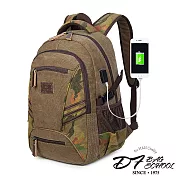 DF BAGSCHOOL - 男士USB休閒水洗迷彩雙肩帆布後背包-共2色棕