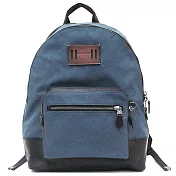 COACH 牛仔布拼接皮革多功能雙層後背包-藍（現貨＋預購）藍