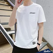 <現貨+預購>胸前小口袋字母T恤上衣 二色-HeHa-L（白色）