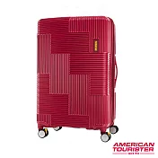 AT美國旅行者 25吋Velton 跳色幾何線條可擴充剎車輪行李箱(紅)