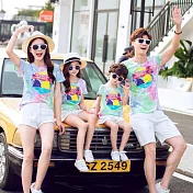 炫彩渲染渡假風短袖上衣親子裝情侶裝(女大人)M彩色