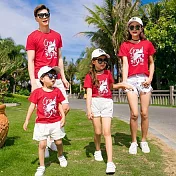 韓版個性字母鯊魚圖案短袖上衣親子裝(寶貝)9紅色