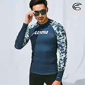 ADISI 男抗UV印花防磨防曬長袖上衣AR1913108 (M-2XL) / 城市綠洲 (防磨衣、水母衣、溯溪、浮潛、衝浪、水上活動)M深藍