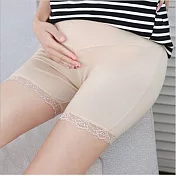 孕婦三分雷絲邊內搭褲 孕婦安全褲防走光薄款彈力大 托腹可調節短褲 三分褲FREE膚色