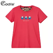 ADISI 女短袖鋅纖維消臭速乾圖騰上衣AL1911028 (S-2XL) / 抗菌、抗UV、透氣快乾、Richy紗S玫紅