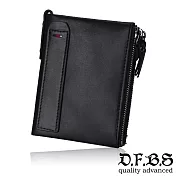 DF BAGSCHOOL皮夾 - 瘋馬牛復古手感皮革雙拉鍊短夾-共3色黑色