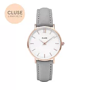 CLUSE Minuit 午夜系列腕錶 (玫瑰金框/白錶面/灰錶帶)