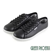 ◤Green Phoenix◥男款素面皮革綁帶平底休閒鞋JP26黑色