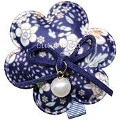 Cutie Bella珍珠鄉村花全包布手工髮夾-Country Pearl Flower-Indigo