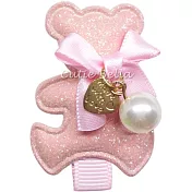 Cutie Bella馬卡龍色系蝴蝶結小熊全包布手工髮夾-Macaron Teddy-Peach