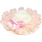 Cutie Bella珍珠蕾絲蝴蝶結遮陽帽全包布手工髮夾-Sun Hat-Peach