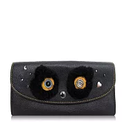 COACH 十字紋皮革 / 立體熊貓 / 信封式長夾_黑色黑色