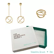 【Wanderlust + Co】官方情人節禮盒 幾何星軌鍍18K金垂墜耳環+星軌鍍18K金戒指(戒圍6)